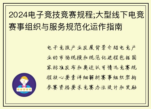 2024电子竞技竞赛规程;大型线下电竞赛事组织与服务规范化运作指南